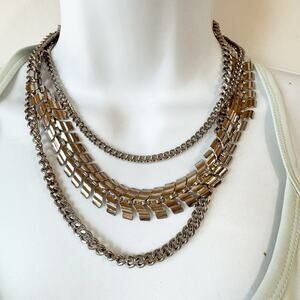 Silver Tone Three Strand Chain Layered Necklace